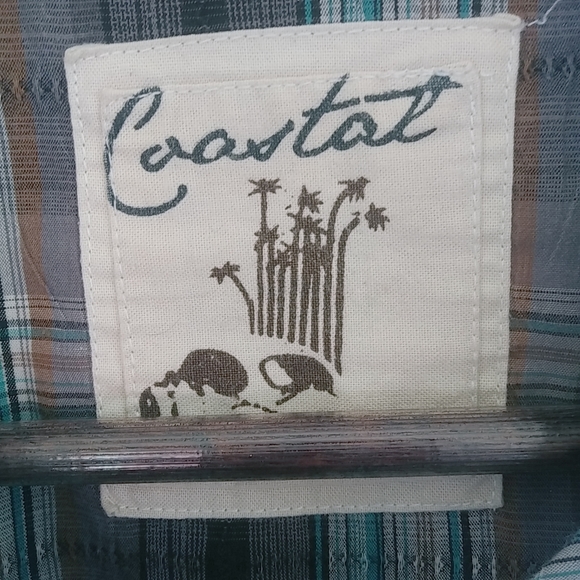 Coastal XXL Mens Tan Turquoise Plaid Snap Western Shirt - Picture 9 of 9